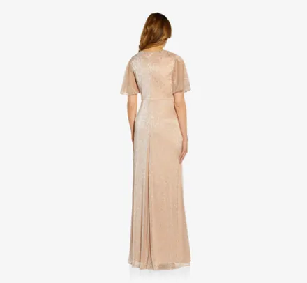 Adrianna Papell Wedding Guest Dresses|Formal Dresses*Metallic Mesh Draped Gown In Rose Gold