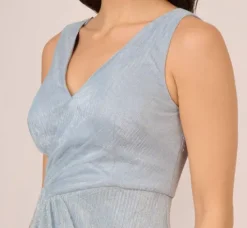 Adrianna Papell Wedding Guest Dresses|Formal Dresses*Metallic Mesh Faux Wrap Gown With Ruffle Accents In Sky Blue