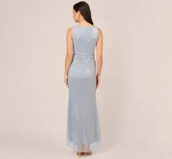 Adrianna Papell Wedding Guest Dresses|Formal Dresses*Metallic Mesh Faux Wrap Gown With Ruffle Accents In Sky Blue