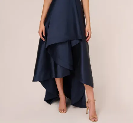 Adrianna Papell Wedding Guest Dresses|Petite-Friendly*Mikado High/Low Midi-Length Tuxedo Gown In