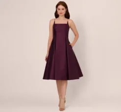 Adrianna Papell Wedding Guest Dresses|Petite-Friendly*Mikado Midi Dress With Beaded Spaghetti Straps In Pinot Noir