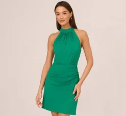 Adrianna Papell Wedding Guest Dresses|Day Dresses*Mock Neck Halter Dress With Pleated Bodice In