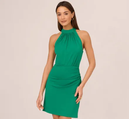 Adrianna Papell Wedding Guest Dresses|Day Dresses*Mock Neck Halter Dress With Pleated Bodice In