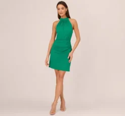Adrianna Papell Wedding Guest Dresses|Day Dresses*Mock Neck Halter Dress With Pleated Bodice In