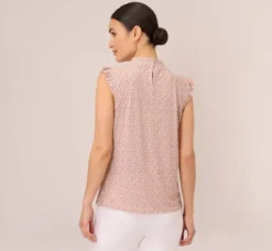 Adrianna Papell Tops & Blouses|Co-Ord Sets*Mock Neck Print Top With Ruffled Details In Champagne Blowing Leaf