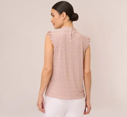 Adrianna Papell Tops & Blouses|Co-Ord Sets*Mock Neck Print Top With Ruffled Details In Champagne Blowing Leaf