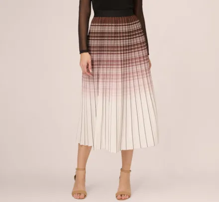 Adrianna Papell Pants & Skirts|Co-Ord Sets*Multicolor Stripe Print Pleated Midi Skirt In Mocha Ivory Chevron Stripe