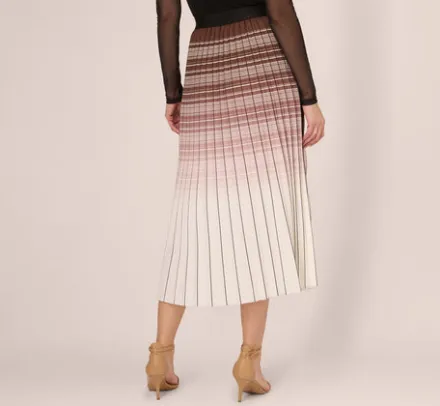 Adrianna Papell Pants & Skirts|Co-Ord Sets*Multicolor Stripe Print Pleated Midi Skirt In Mocha Ivory Chevron Stripe