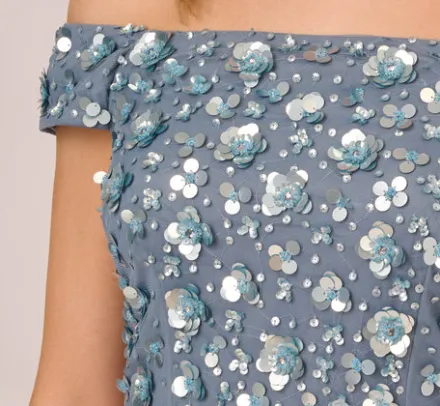 Adrianna Papell Wedding Guest Dresses|Formal Dresses*Off Shoulder Dress With Floral Embellishment In Vintage Blue