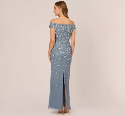 Adrianna Papell Wedding Guest Dresses|Formal Dresses*Off Shoulder Dress With Floral Embellishment In Vintage Blue