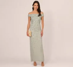 Adrianna Papell Wedding Guest Dresses|Ap Exclusives*Off Shoulder Dress With Floral Embellishment In Frosted Sage