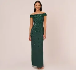 Adrianna Papell Wedding Guest Dresses|Formal Dresses*Off Shoulder Dress With Floral Embellishment In Dusty Emerald