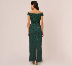 Adrianna Papell Wedding Guest Dresses|Formal Dresses*Off Shoulder Dress With Floral Embellishment In Dusty Emerald