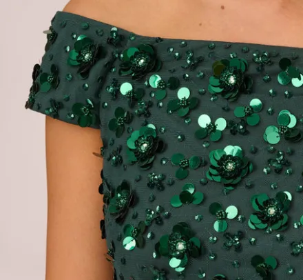 Adrianna Papell Wedding Guest Dresses|Formal Dresses*Off Shoulder Dress With Floral Embellishment In Dusty Emerald