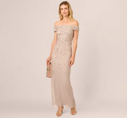 Adrianna Papell Wedding Guest Dresses|Formal Dresses*Off Shoulder Dress With Floral Embellishment In