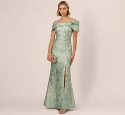 Adrianna Papell Wedding Guest Dresses|Formal Dresses*Off Shoulder Floral Jacquard Mermaid Gown In Icy Sage