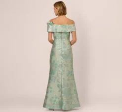 Adrianna Papell Wedding Guest Dresses|Formal Dresses*Off Shoulder Floral Jacquard Mermaid Gown In Icy Sage