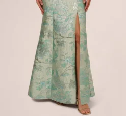Adrianna Papell Wedding Guest Dresses|Formal Dresses*Off Shoulder Floral Jacquard Mermaid Gown In Icy Sage