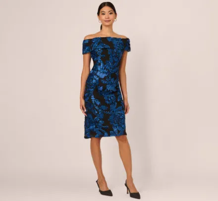 Adrianna Papell Wedding Guest Dresses|Petite-Friendly*Off Shoulder Soutache Dress In Navy Black