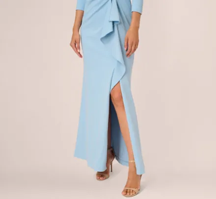 Adrianna Papell Wedding Guest Dresses|Ap Exclusives*Off The Shoulder Cascading Ruffle Gown In Blue Mist