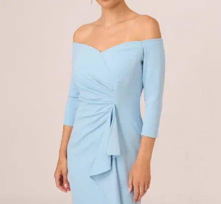 Adrianna Papell Wedding Guest Dresses|Ap Exclusives*Off The Shoulder Cascading Ruffle Gown In Blue Mist