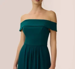 Adrianna Papell Wedding Guest Dresses|Formal Dresses*Off The Shoulder Crepe Chiffon Gown With Soft Skirt In