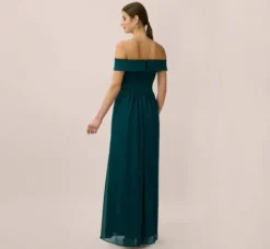 Adrianna Papell Wedding Guest Dresses|Formal Dresses*Off The Shoulder Crepe Chiffon Gown With Soft Skirt In