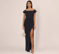 Adrianna Papell Wedding Guest Dresses|Formal Dresses*Off The Shoulder Crepe Column Gown With Bow Accents In
