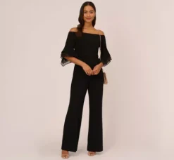 Adrianna Papell Jumpsuits|Dresses With Sleeves*Off The Shoulder Crepe Jumpsuit With Organza Sleeves In