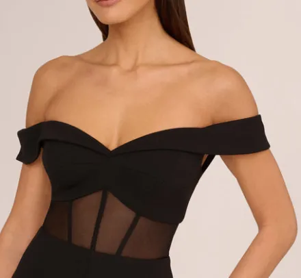 Adrianna Papell Jumpsuits*Off The Shoulder Jumpsuit With Sheer Corset Bodice In
