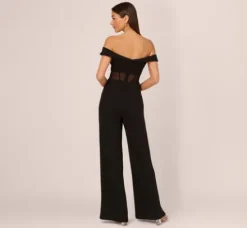 Adrianna Papell Jumpsuits*Off The Shoulder Jumpsuit With Sheer Corset Bodice In