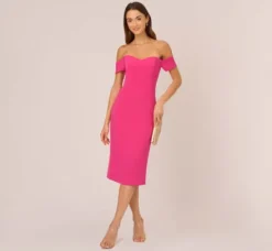 Adrianna Papell Wedding Guest Dresses|Ap Exclusives*Off The Shoulder Midi Dress With Sweetheart Neckline In Brilliant Fuchsia