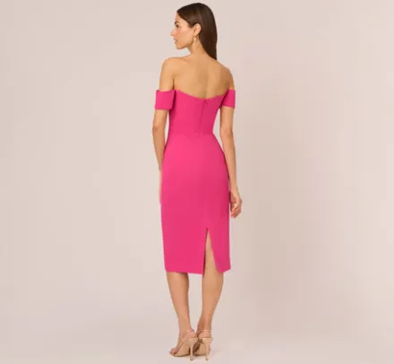 Adrianna Papell Wedding Guest Dresses|Ap Exclusives*Off The Shoulder Midi Dress With Sweetheart Neckline In Brilliant Fuchsia
