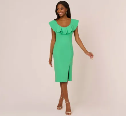 Adrianna Papell Wedding Guest Dresses|Day Dresses*Off The Shoulder Midi Dress With Ruffle Details In Flora Green