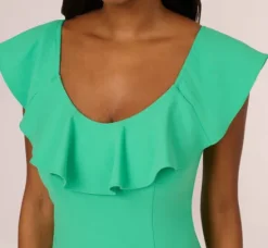 Adrianna Papell Wedding Guest Dresses|Day Dresses*Off The Shoulder Midi Dress With Ruffle Details In Flora Green