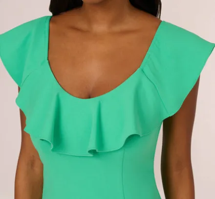 Adrianna Papell Wedding Guest Dresses|Day Dresses*Off The Shoulder Midi Dress With Ruffle Details In Flora Green