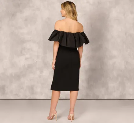 Adrianna Papell Wedding Guest Dresses|Petite-Friendly*Off The Shoulder Midi Dress With Organza Bubble Sleeves In