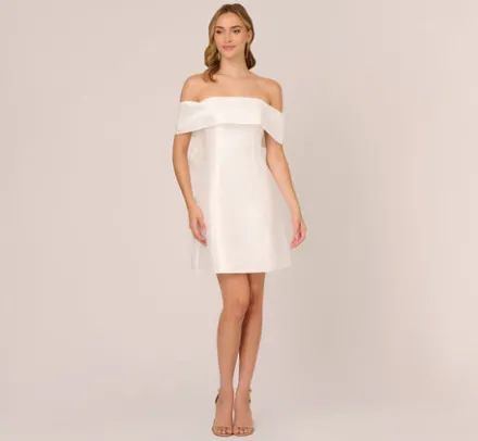 Adrianna Papell Day Dresses|Little White Dresses*Off The Shoulder Mikado Dress With Bow Back In
