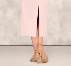 Adrianna Papell Wedding Guest Dresses|Petite-Friendly*Off The Shoulder Mikado Midi Dress With Pleat Details In Pale Blush
