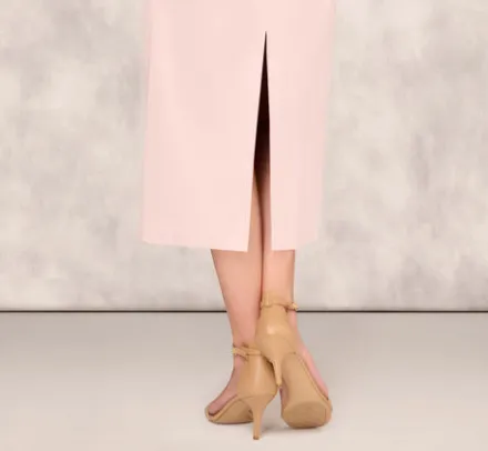 Adrianna Papell Wedding Guest Dresses|Petite-Friendly*Off The Shoulder Mikado Midi Dress With Pleat Details In Pale Blush