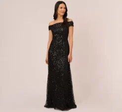 Adrianna Papell Wedding Guest Dresses|Formal Dresses*Off The Shoulder Sequin Beaded Gown In