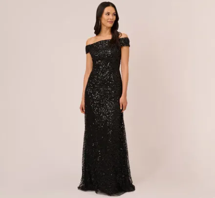 Adrianna Papell Wedding Guest Dresses|Formal Dresses*Off The Shoulder Sequin Beaded Gown In