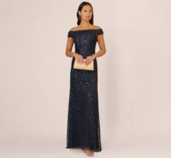 Adrianna Papell Wedding Guest Dresses|Formal Dresses*Off The Shoulder Sequin Beaded Gown In
