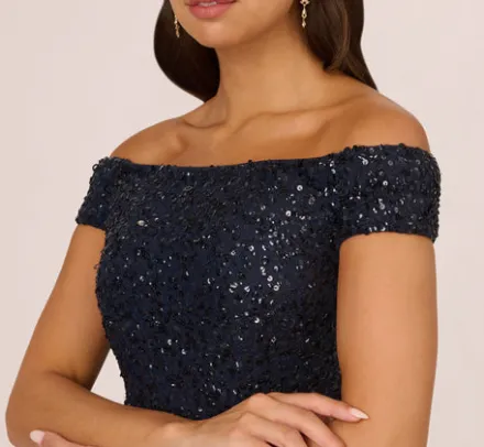 Adrianna Papell Wedding Guest Dresses|Formal Dresses*Off The Shoulder Sequin Beaded Gown In