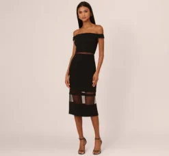 Adrianna Papell Wedding Guest Dresses|Petite-Friendly*Off The Shoulder Sheath Dress With Sheer Panel Details In