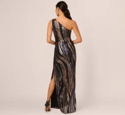 Adrianna Papell Wedding Guest Dresses|Formal Dresses*One Shoulder Abstract Sequin Gown In Black Multi