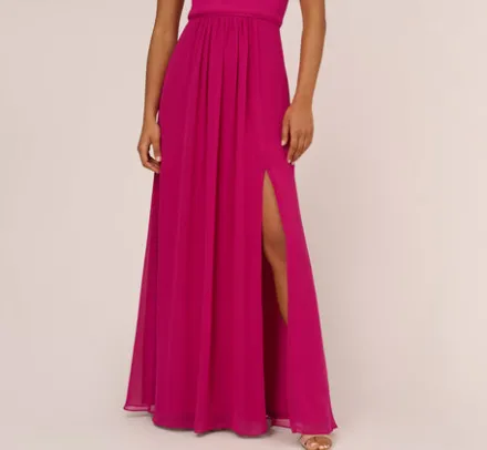 Adrianna Papell Wedding Guest Dresses|Formal Dresses*One-Shoulder Chiffon Long Gown In Bright Magenta