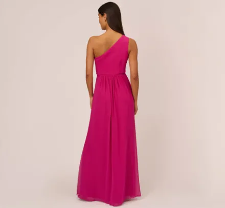 Adrianna Papell Wedding Guest Dresses|Formal Dresses*One-Shoulder Chiffon Long Gown In Bright Magenta