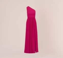 Adrianna Papell Wedding Guest Dresses|Formal Dresses*One-Shoulder Chiffon Long Gown In Bright Magenta