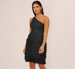 Adrianna Papell Wedding Guest Dresses*One Shoulder Cocktail Dress With Feather Chiffon Skirt In